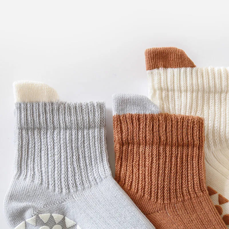 3 Pairs Kids Cotton Socks Boys and Girls Cute Comfy Breathable Baby Non-slip Floor Socks