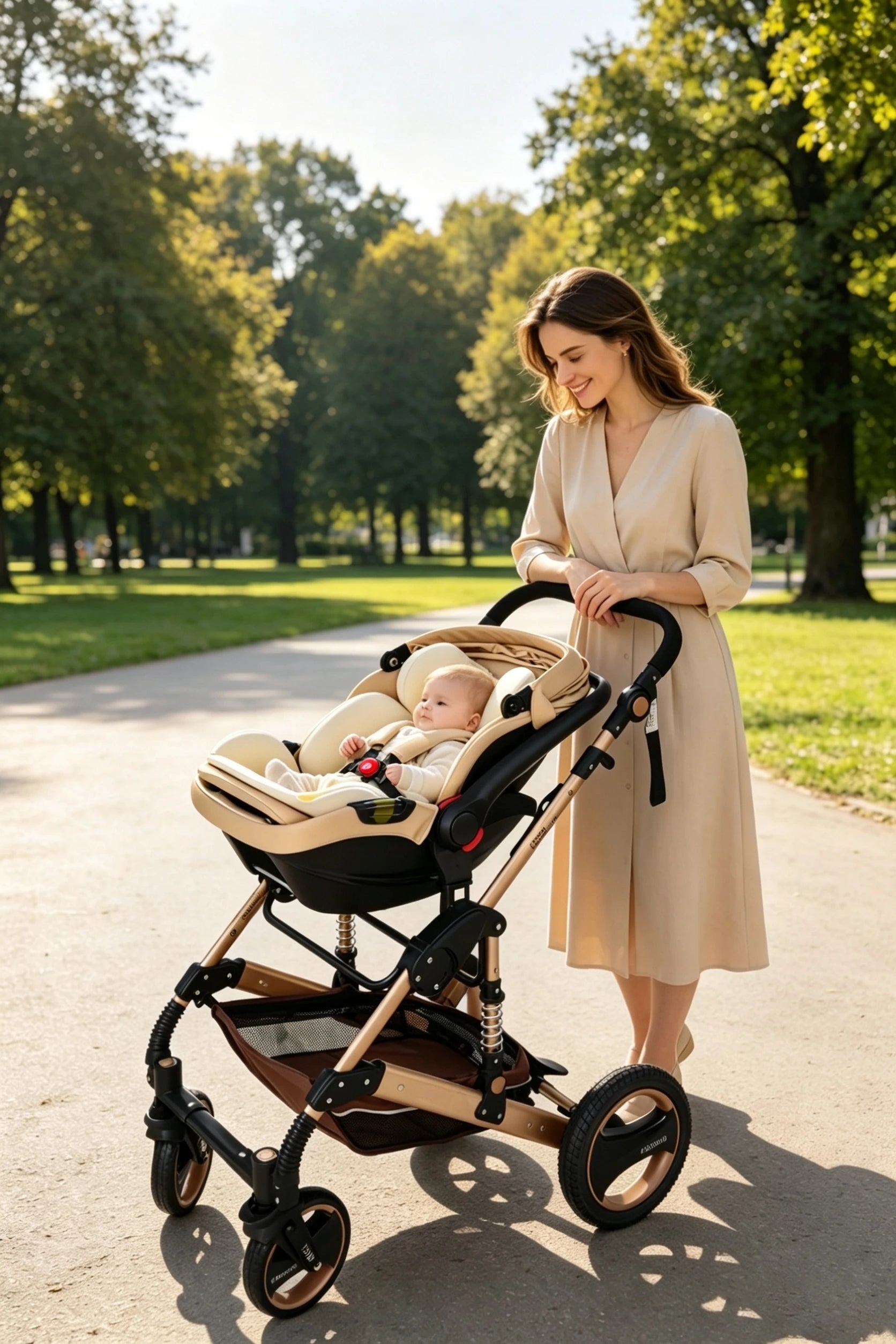 3-in-1 Baby Stroller Car Seat Set, Travel System for Newborn, Baby Carriage with Isofix Base Reversible Stroller Upto 55lbs, Foldable Stroller Suit Newborn to Toddler