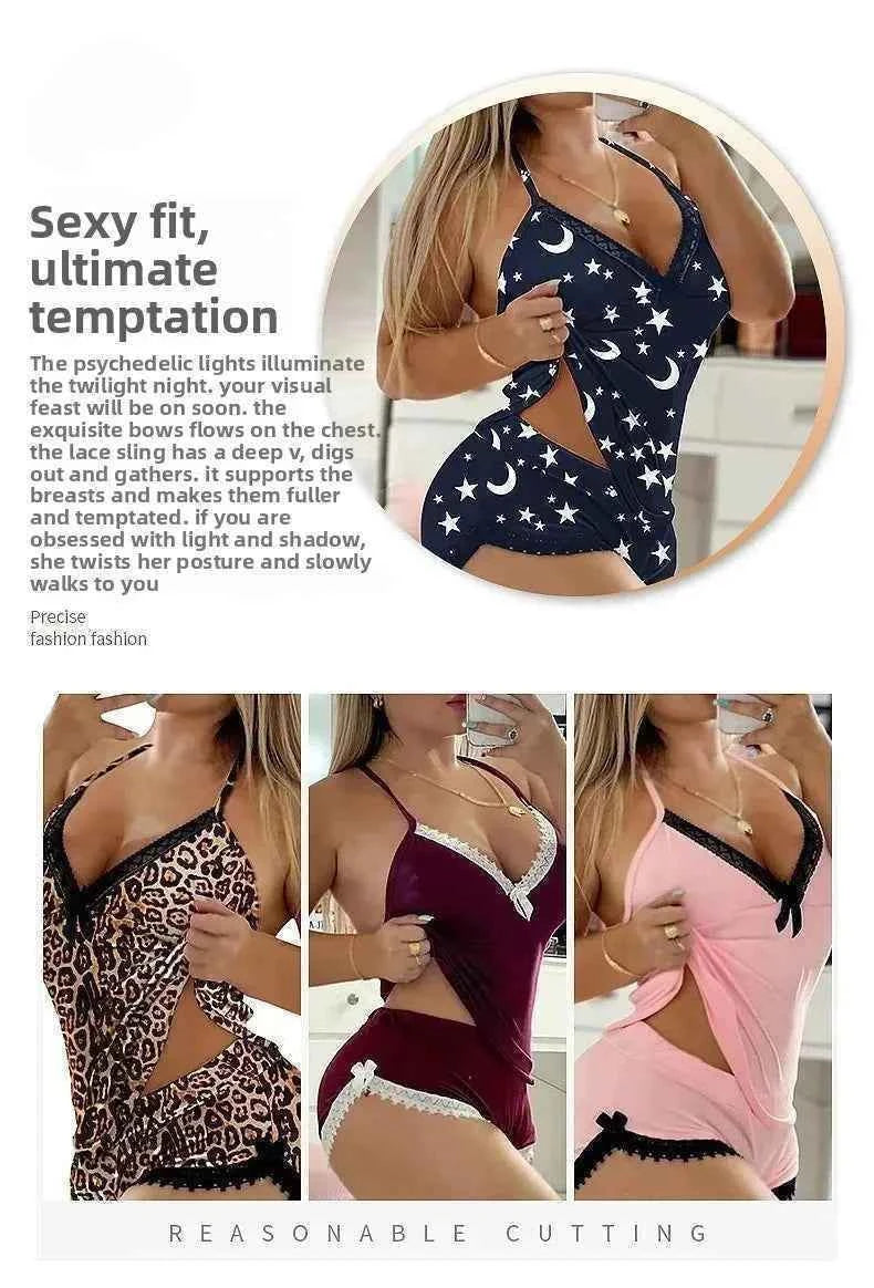 Sexy Lace Trim  Nightgown Set Large Size Home Wear Strap Sleepwear Two Piece Set Hot Sale