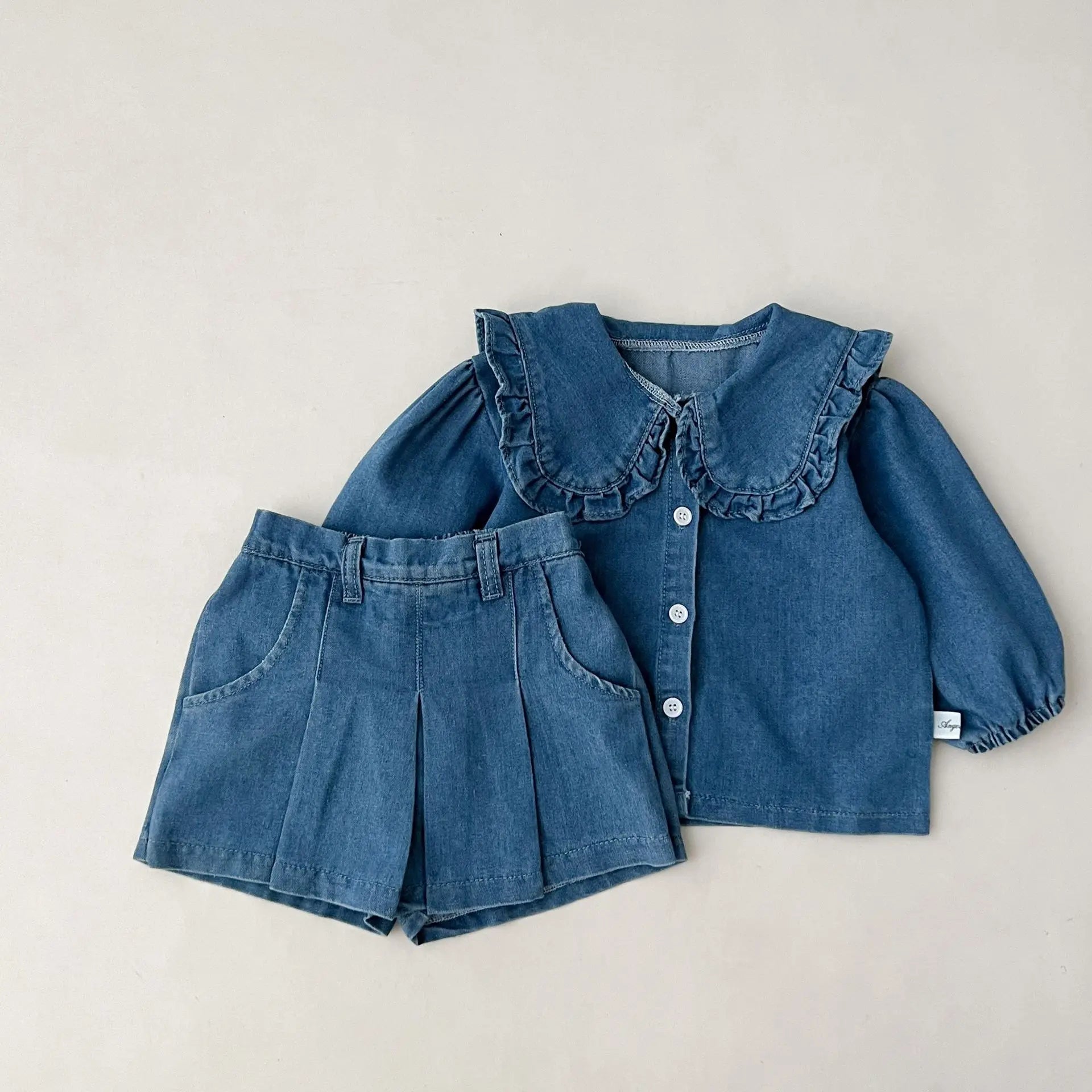 Fashionable Childrens Set Denim Top+Jeans Short Korean Version Girl Casual Sports Two-Piece Set 0-6 Year Old Childrens Cloth