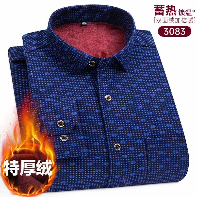 Men's long-sleeved shirt with fleece thickened warm autumn and winter plus size 8XL9XL slim casual plaid everything comfortable