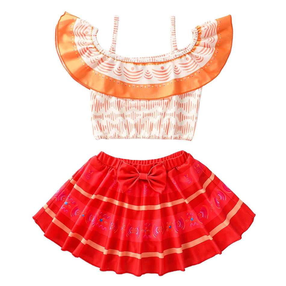 Encanto Mirabel Isabela Cosplay Carnival Costume Girls Swimsuit 2 Piece Sets Summer Swimwear Bikini Beach Party Set 3-10Yrs