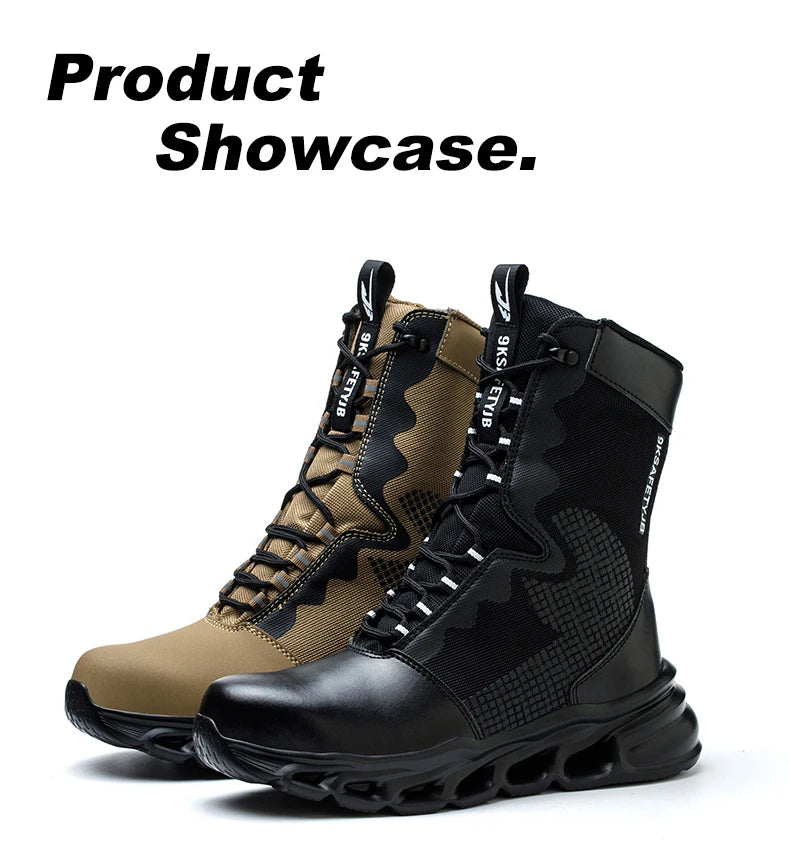 Fashion Work Boots Men Protective Shoes Safety Boots Steel Toe Shoes Outdoor Hiking Boots Light Tactical Boots Puncture-Proof
