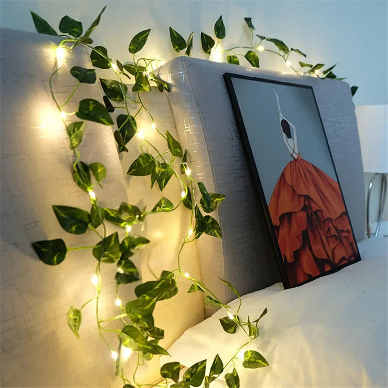 Green Dill Emitting Color Green Leaf Fairy String Lights Artificial Vine Garland