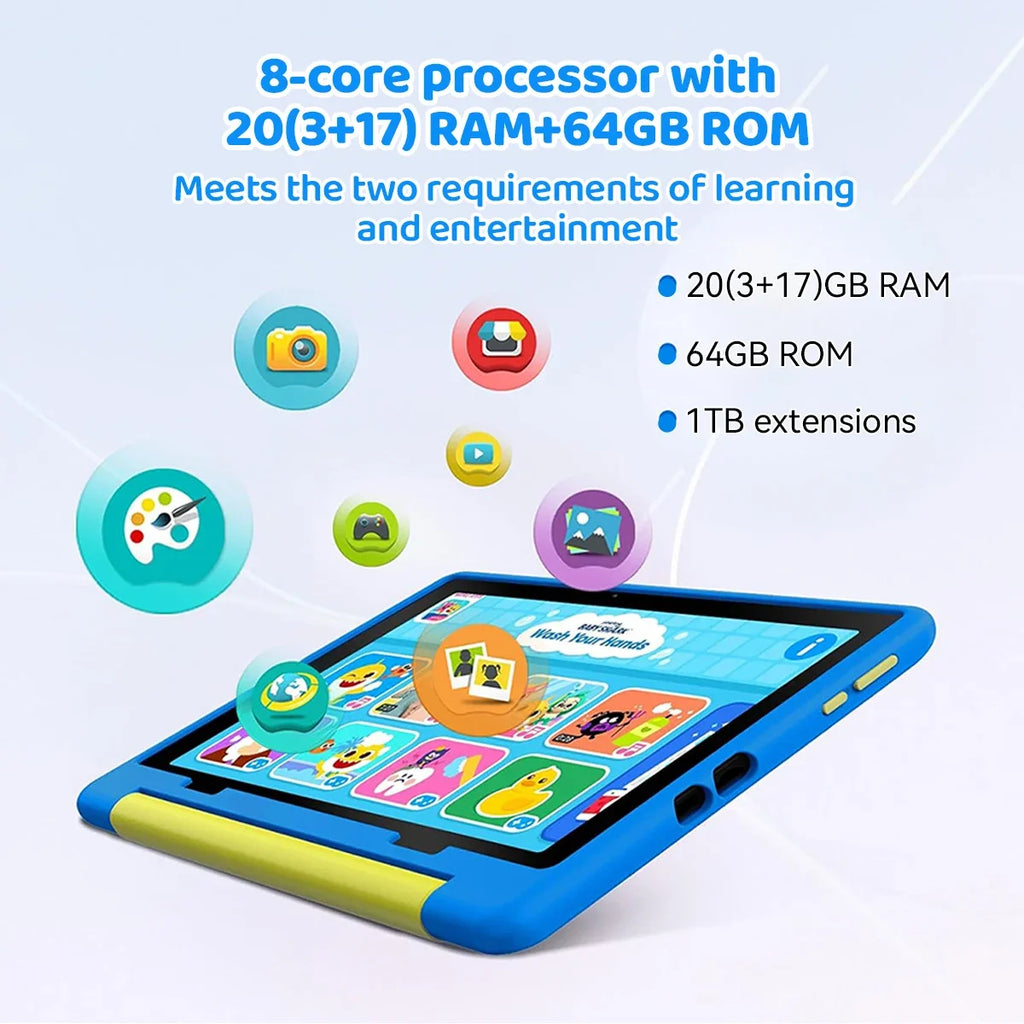 Kid Tablet Android 15 Tablet for Kids 10 inch 20GB+64GB 8-Core with Case 1TB TF Expandable for Toddler Children Parental Control