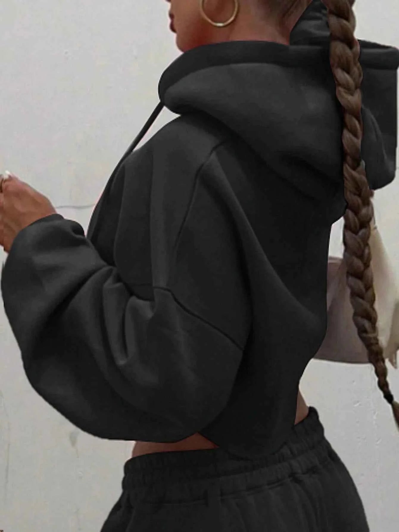 Women Hooded Zip-up Cropped Sweatshirt and Long Pants 2 Piece Sets 2025 Autumn Casual Hoodies Sweatpants Suit Tracksuits