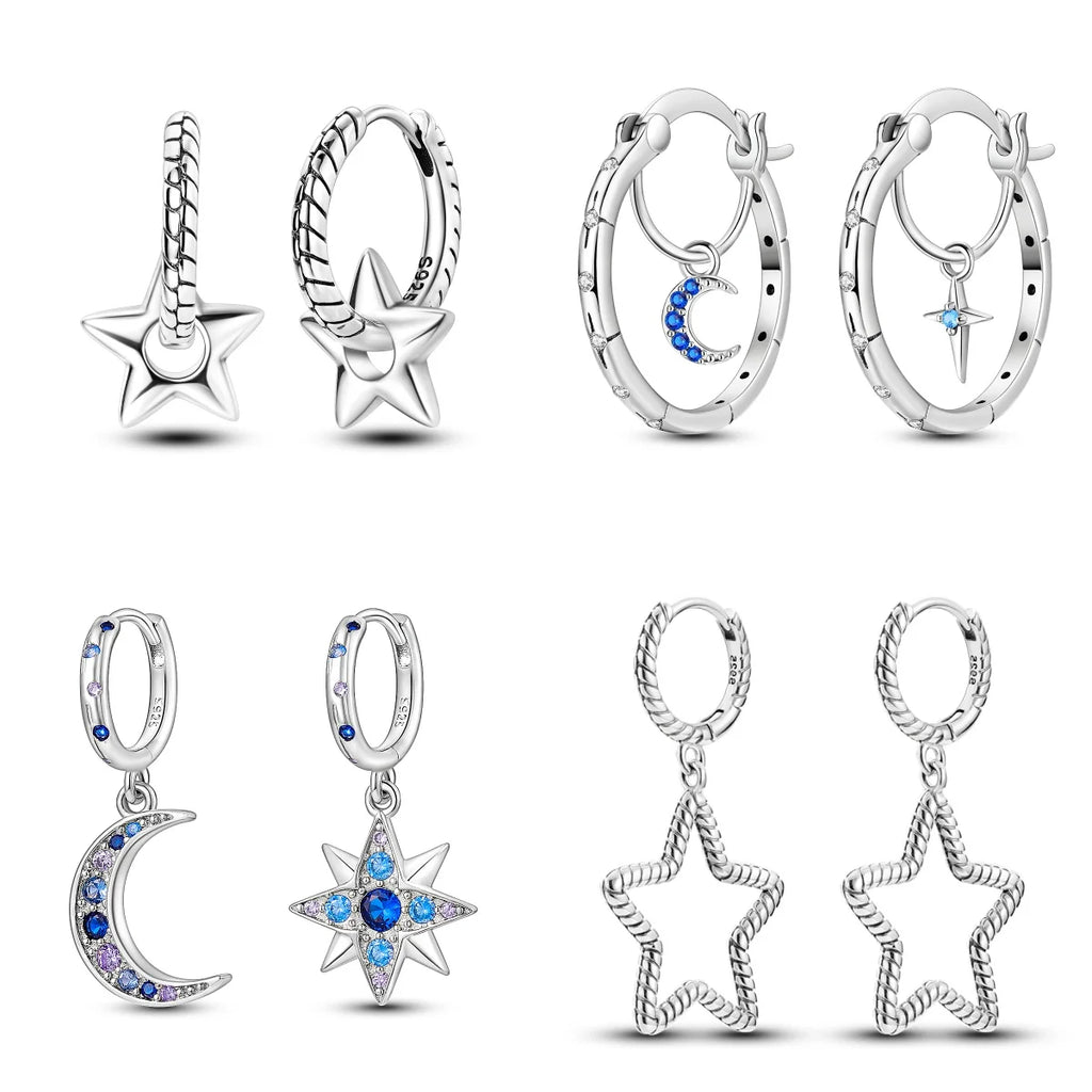 2024 New Sterling Silver S925 Ear Loops Star Ringed Snake Bone Earrings Pendant Simple Jewelry For Women Girls Party Gifts
