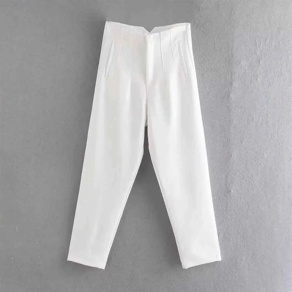 DUOPERI Women Fashion Solid Basic High Waist Trousers Chic Female Office Lady Casual Business Workwear Long Pant