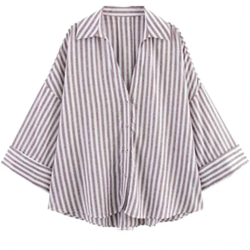 HXAO Women's Shirt Oversized Blouse Summer Shirt & Blouse Yellow Pink White Striped Shirt Elegant Large Size Long Sleeve Shirts