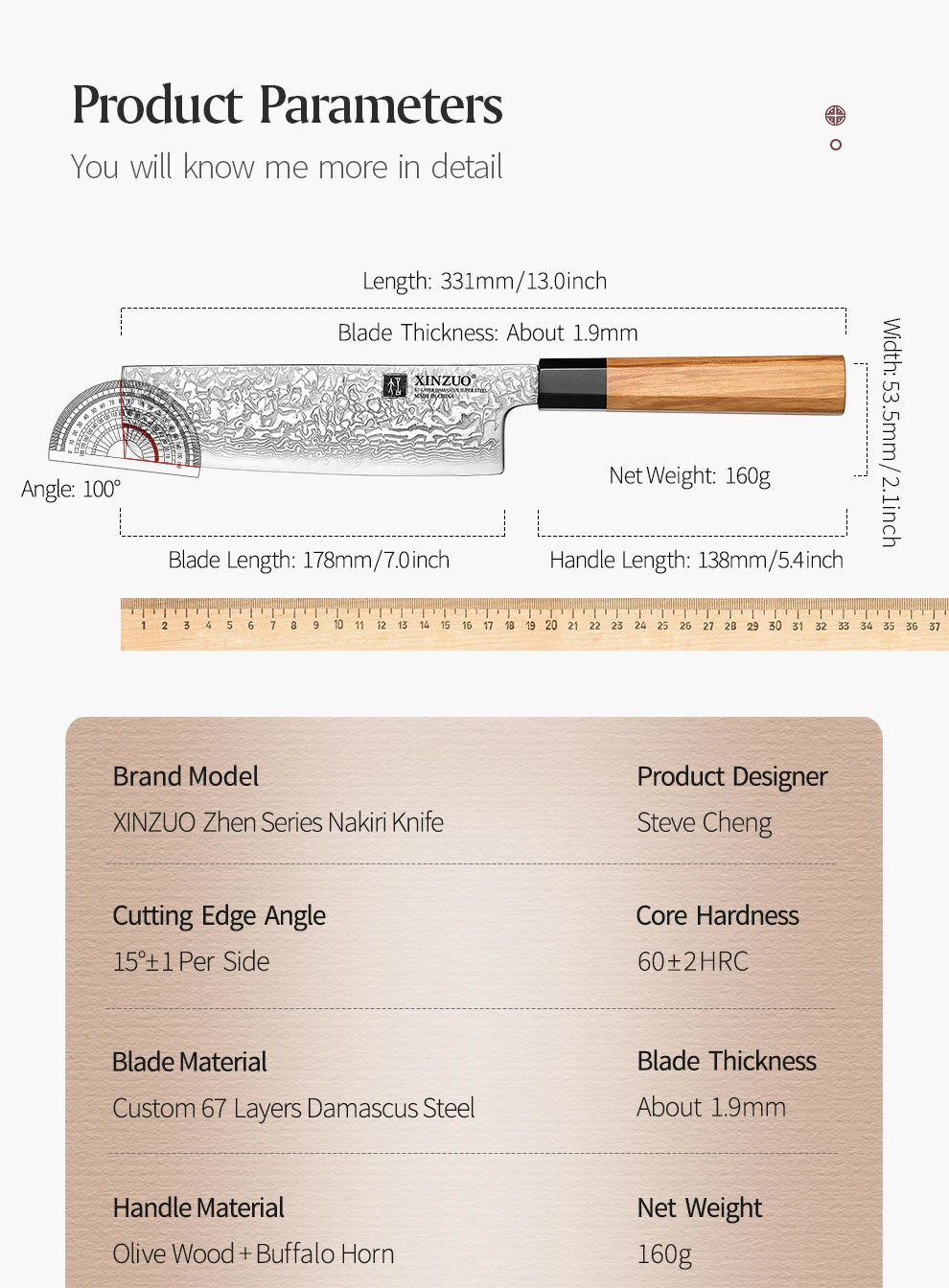 XINZUO 7'' Nakiri Knife Damascus Knife Genuine Vegetable Chopper High Quality Olive Handle Kitchen Novel Kitchen Accessories
