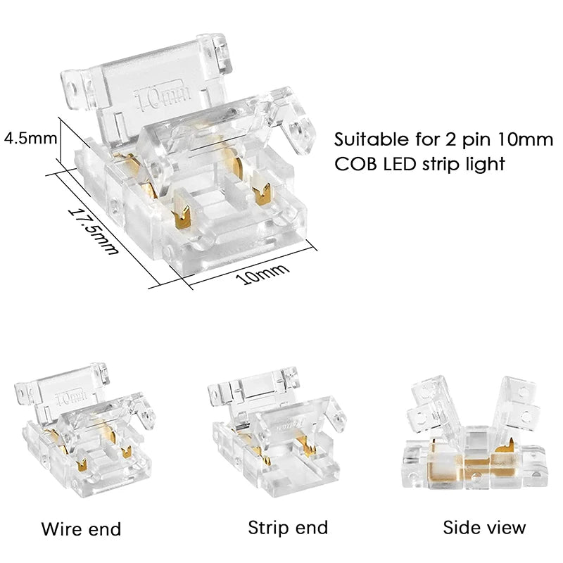 COB Strip to Wire LED Connectors 5 8 10mm Connection Solderless Extension For CCT FCOB RGB LED Strip Lights 2 3 4 Pin Connector