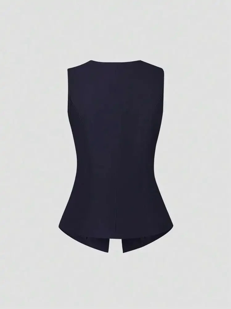 Fashionable Little Fragrance Style Women's Sleeveless round Neck Vest Waist-Cinching Pure Color Cross-Border Women's Jacket
