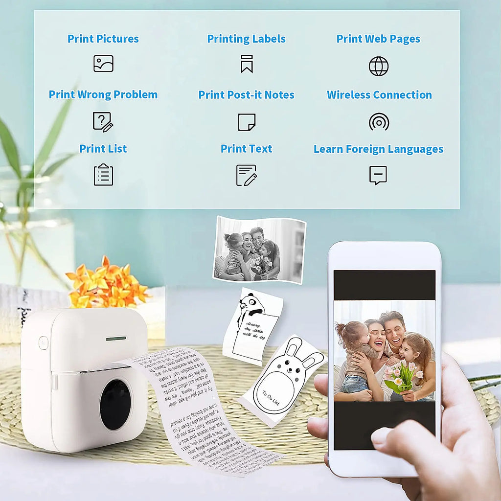 Thermal Portable Printer Mini Pocket Print Photo Thermal Label Printers With 57mm Printing Wireless BT Android And iOS Printers