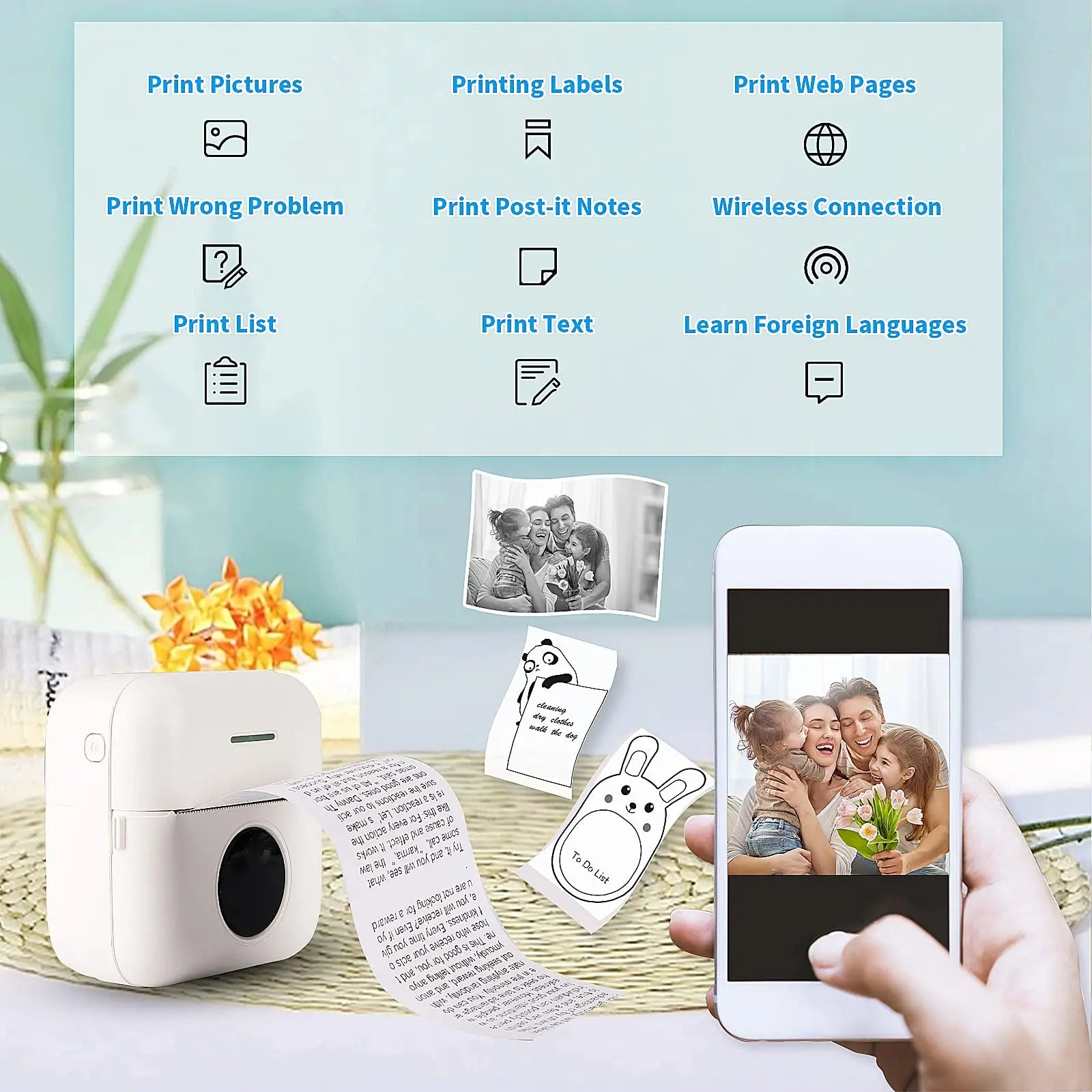 Thermal Portable Printer Mini Pocket Print Photo Thermal Label Printers With 57mm Printing Wireless BT Android And iOS Printers