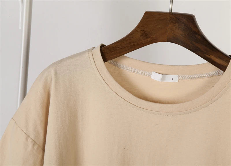 Hirsionsan 100% Cotton Letter Print T Shirt Women 2024 Summer New Basic Vintage Tee Casual Loose Chic O Neck Female Couple Tops
