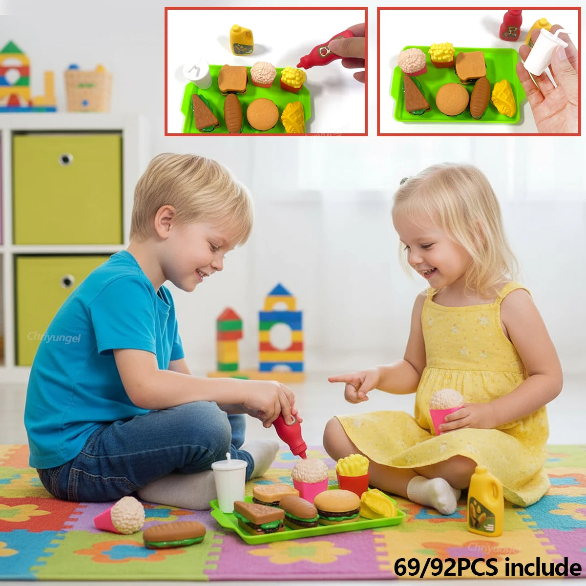 Kids Kitchen Toys Set 92/69/59 PCS Play Food with Pots Pans & Utensils Small Pretend Cooking Toys for Toddlers Girls Boys Gift
