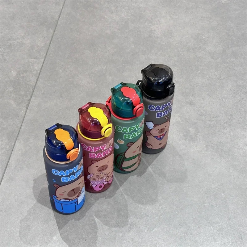 750mL Cute Cartoon Capybara Water Bottle Leakproof Plastic Straw Cup Portable Outdoor Travel Large Capacity Sports Water Bottle