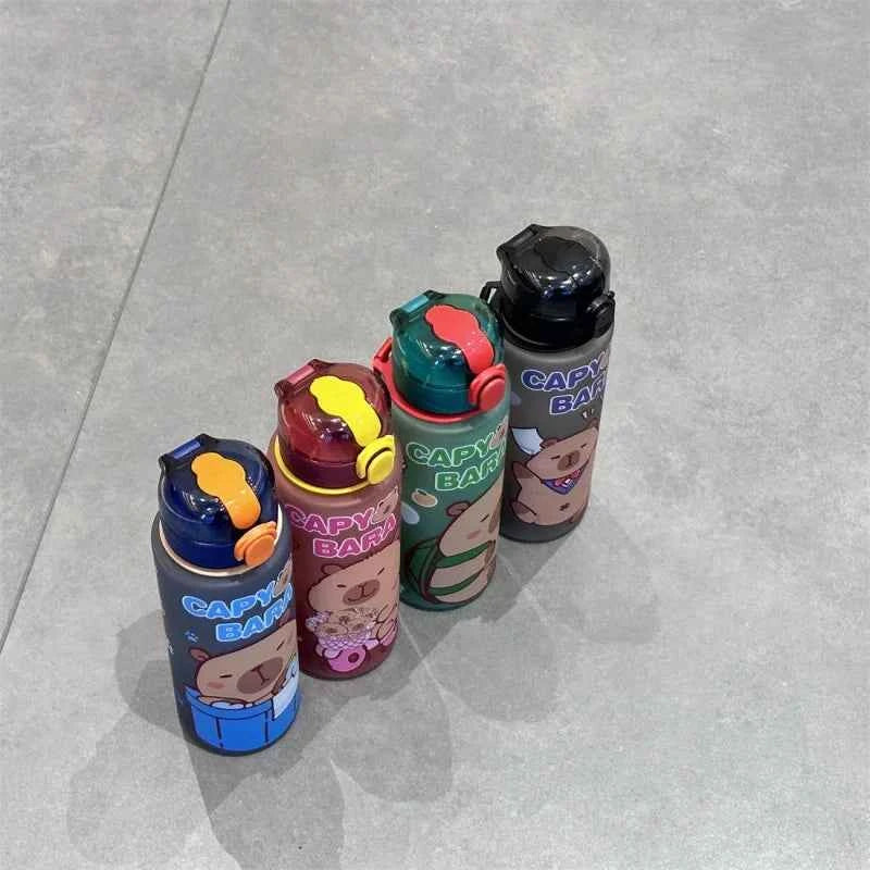 750mL Cute Cartoon Capybara Water Bottle Leakproof Plastic Straw Cup Portable Outdoor Travel Large Capacity Sports Water Bottle
