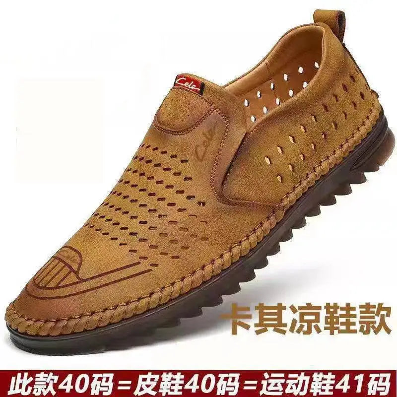 Fashionable Soft Leather Men's Shoes Wear-Resistant Bean Bean Shoes Breathable round Toe Flat Heel Casual Shoes for Spring