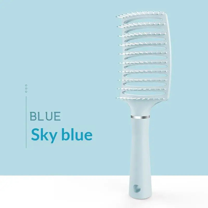 A Blue Color Anti-Static Paddle Hair Brush With Scalp Massage Pins