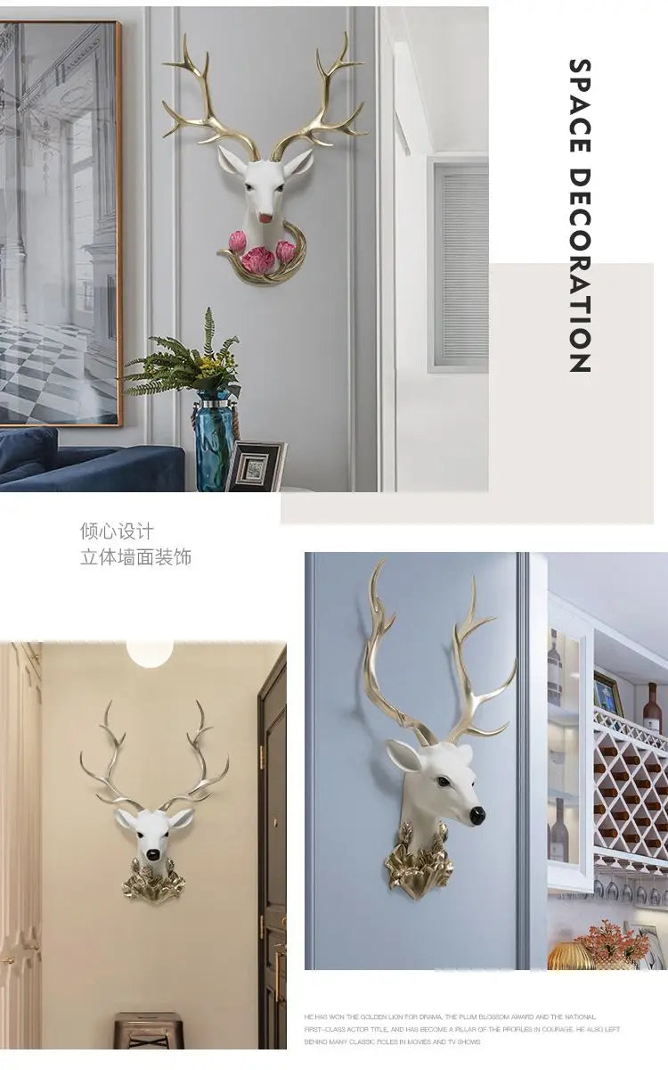 Resin decorative items, American-style living room TV background wall decorations, wealth-attracting deer head wall hangers
