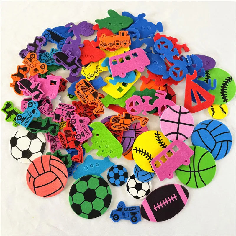100PCS Glitter Foam Stickers Assorted Shapes Self-Adhesive Craft Stickers for Kids DIY Scrapbooking Card Making Classroom Decor