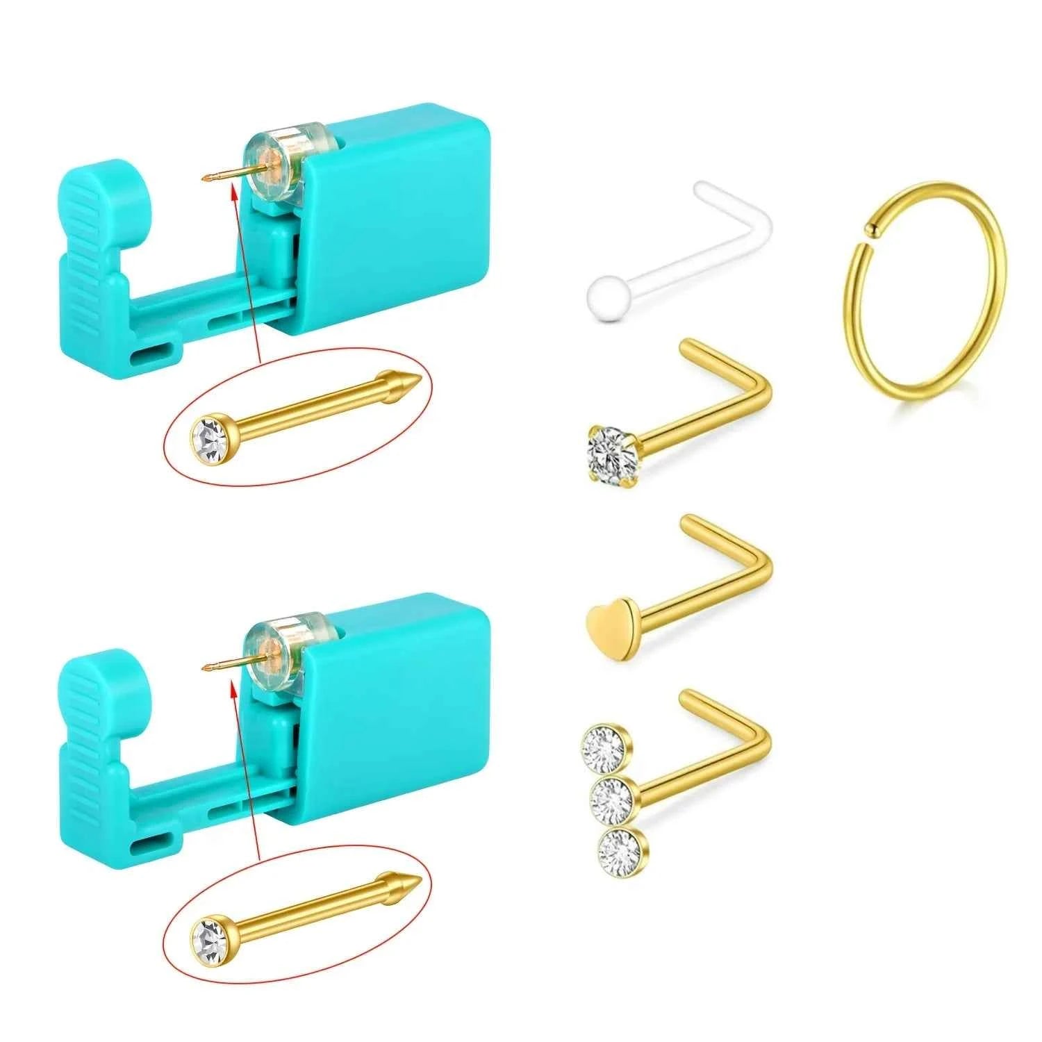 7pcs Nose Piercing Kit Nose Ring Piercing Kit, Nose Piercing Kit with Nose Rings Disposable Nose Piercing Gun Kit