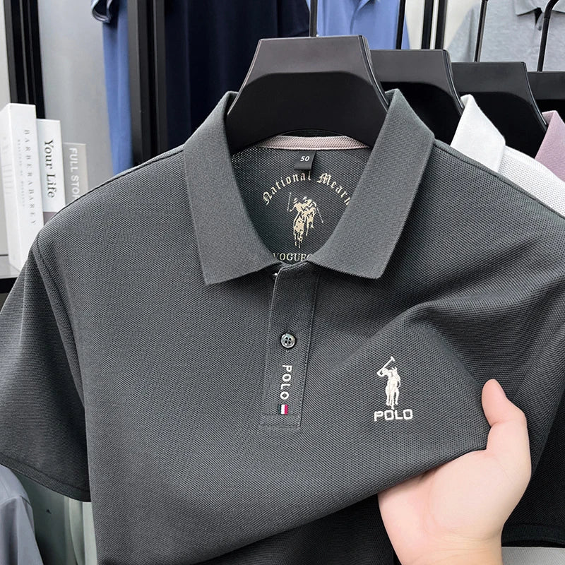 Luxury brand short sleeve silky cotton polo shirt summer new business men's T-shirt Paul Pony embroidered breathable casual top