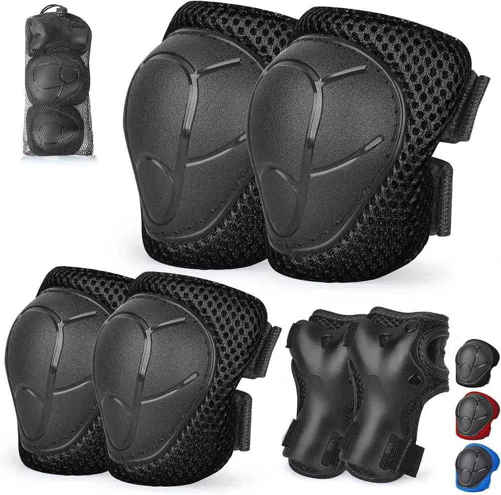 Kids/Youth Knee Pads and Elbow Pads Set with Wrist Guards for 4-16 Years Skateboard Roller Skating Skiing Rollerblading Cycling