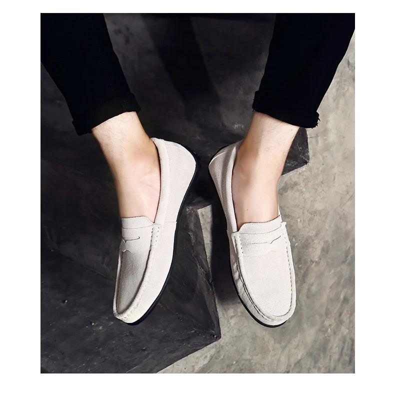 Men Casual Shoes Fashion Suede Leather Men Loafers High Quality Moccasins Slip On Men's Flats Lightweight Driving Shoes 38-47