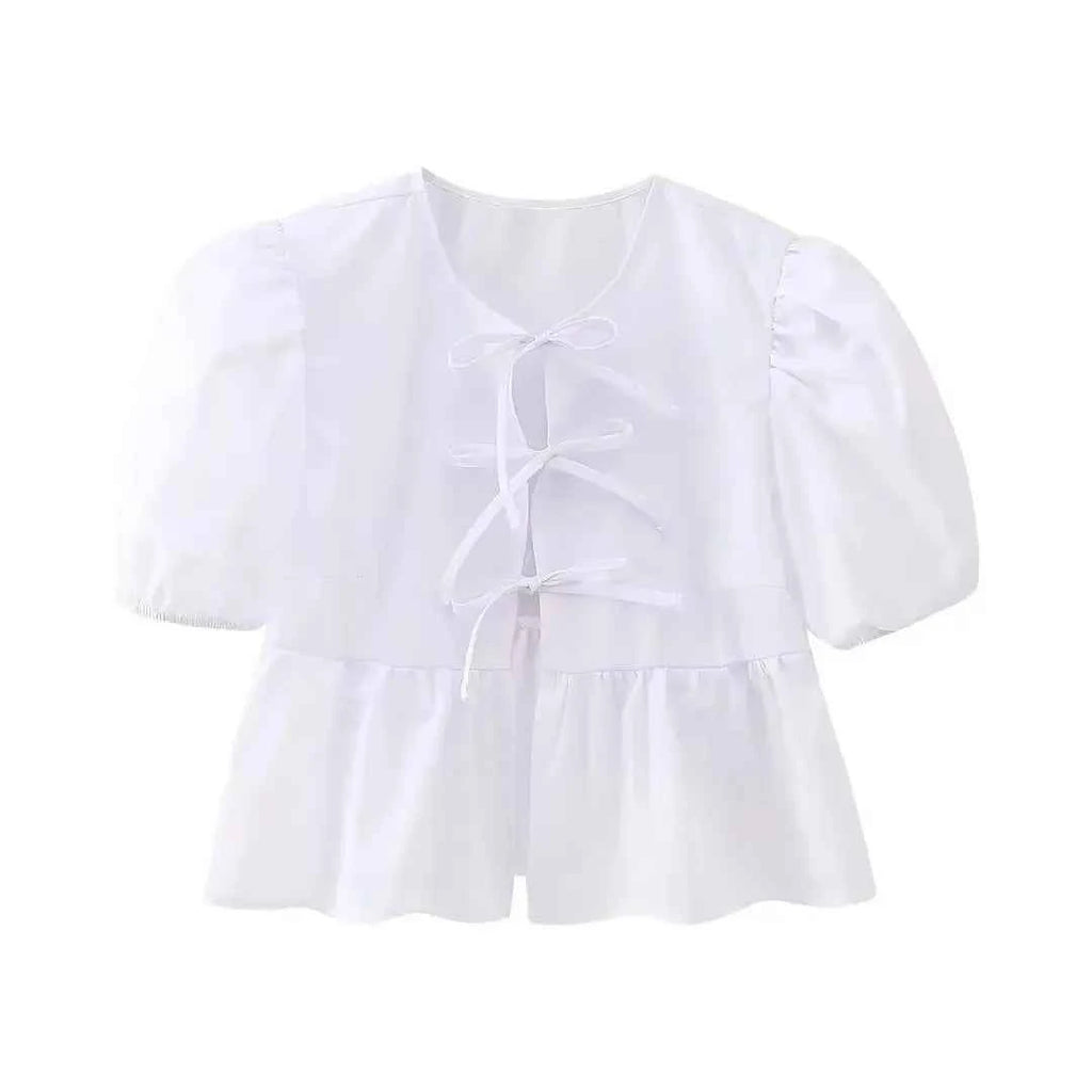 HH Fashion Solid Hollow Out Shirt Women Causal O Neck Short Sleeved Lace Up Tops Chic Female Casual Blouse Streetwear 2024