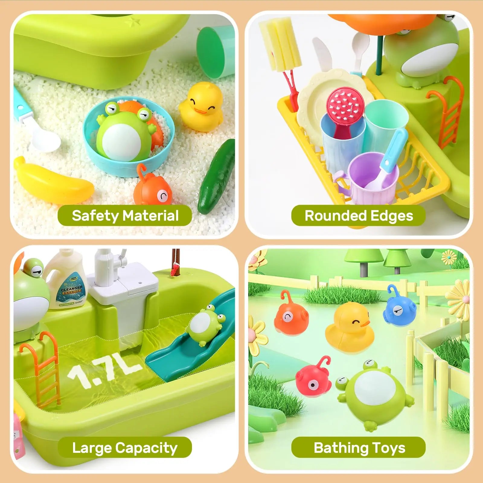 Kids Electric Kitchen Sink Toys with Running Water, Pretend Play Dishwasher & Fishing Toys, Educational Role Play Gift for Girls