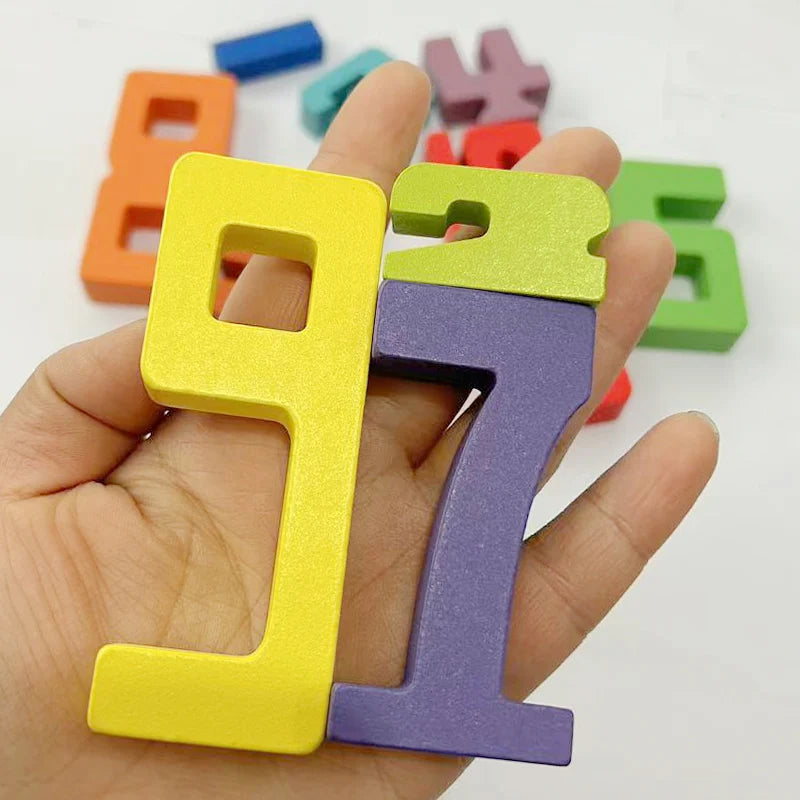 Wooden Digital Building Blocks, Number Stacking Blocks, 15pcs Double-Sided Cards, Children's Educational Toy For Math Learning