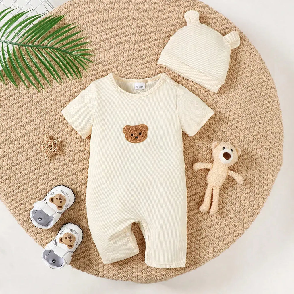 Newborn Baby Boy Jumpsuit Set Cute Little Bear Short sleeved Jumpsuit Shorts for 0-18 Month old Boys' Summer Crawling clothes