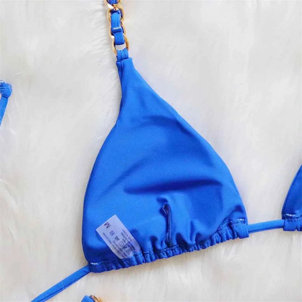 Metal Ring Halter Scrunch Butt Thong Bikini Women Swimwear Female Swimsuit Two-pieces Bikini set Bather Bathing Suit Swim V4391