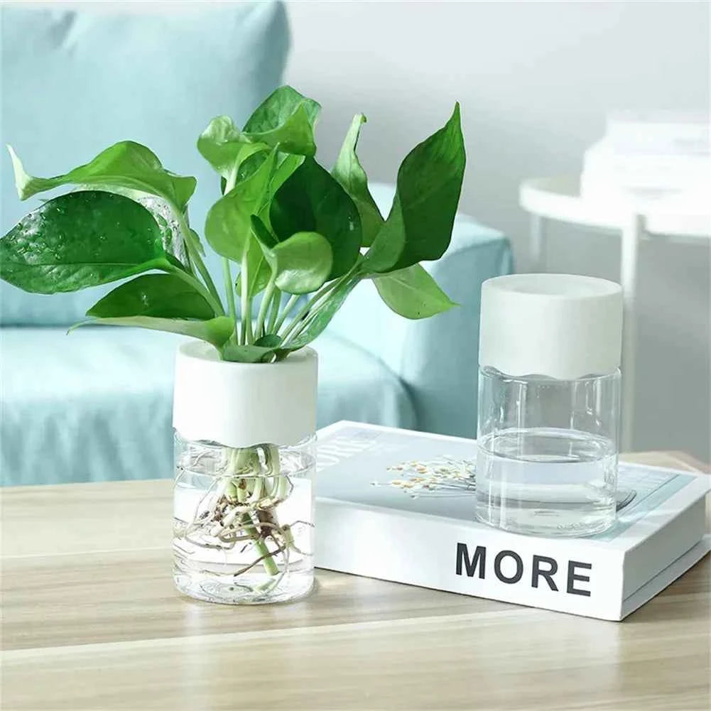 Mini Hydroponic Flower Pot Transparent Soilless Plant Vase for Home Decoration, Imitation Glass Green Plants Pot
