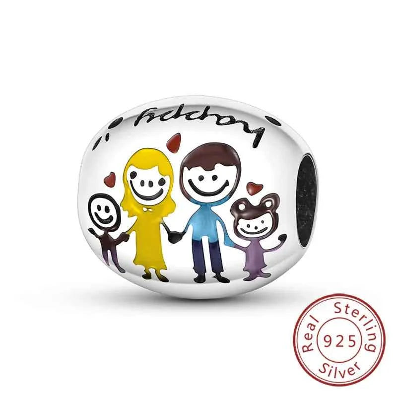 Original 925 Sterling Silver Charm Bead Mother's Day Love Heart Family Charm Bead Pendant Fits Bracelet Womens Jewelry Gifts