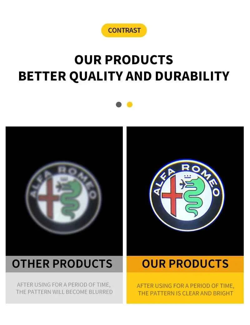2Pcs Fashion LED Car Door Welcome Light Logo Projector for Alfa Romeo Spider Giulia Giulietta 147 156 159 Mito Stelvio GT Spider