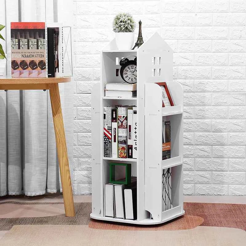 360° rotating bookshelf for children's room 3-layer house-shaped children's bookshelf floor-standing