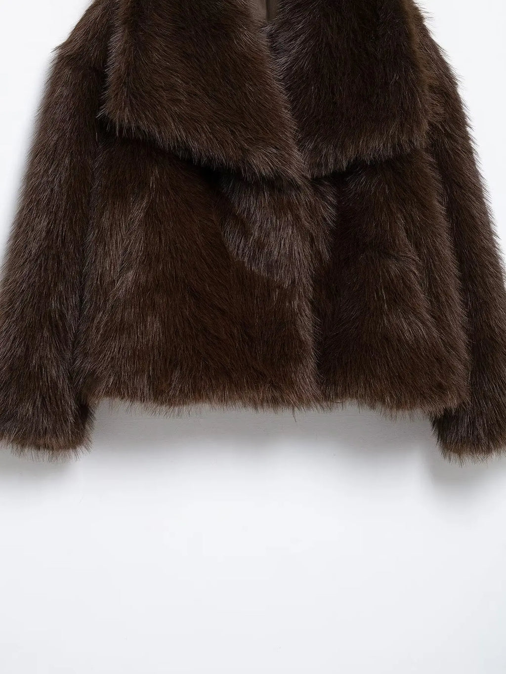 KONDALA Casual Brown Thick Fur Jackets Women Long Sleeve V Neck Autumn Winter Faux Fur Coats Fashion 2025 Streetwear Outwears