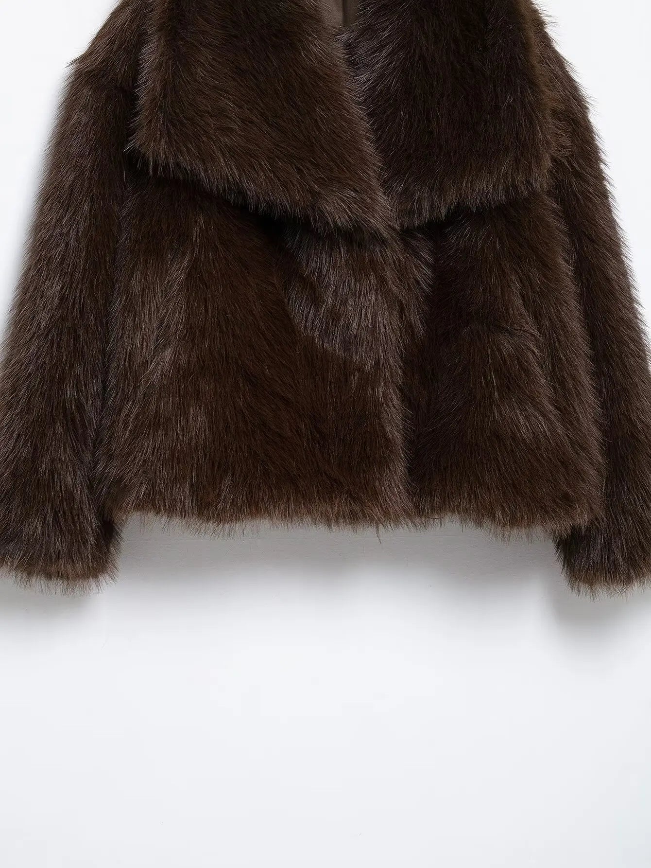 KONDALA Casual Brown Thick Fur Jackets Women Long Sleeve V Neck Autumn Winter Faux Fur Coats Fashion 2025 Streetwear Outwears