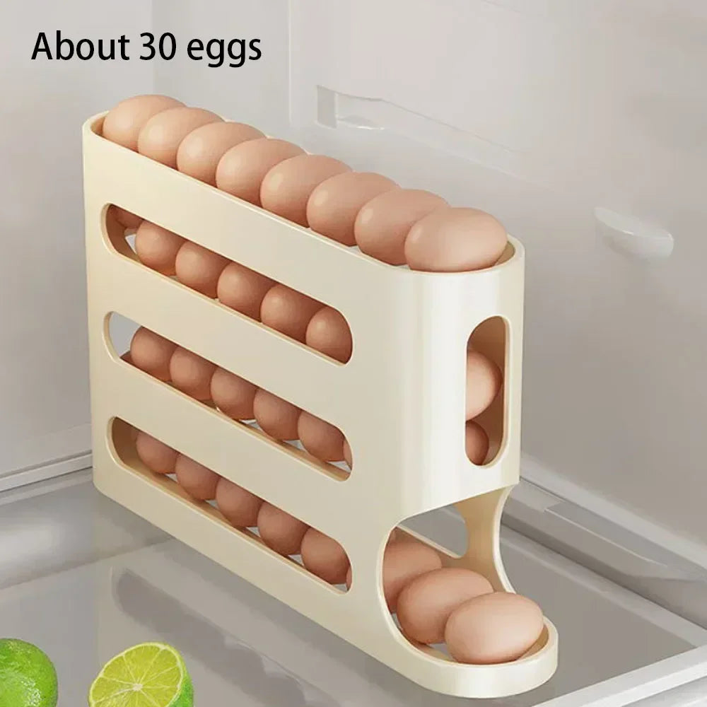Egg Rack for Refrigerator-Space Saving, Large Capacity, Anti-Slip Open Top Egg Holder, Roll Down Container for Home, Dorm