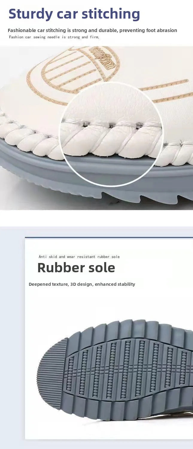 Fashionable Soft Leather Men's Shoes Wear-Resistant Bean Bean Shoes Breathable round Toe Flat Heel Casual Shoes for Spring