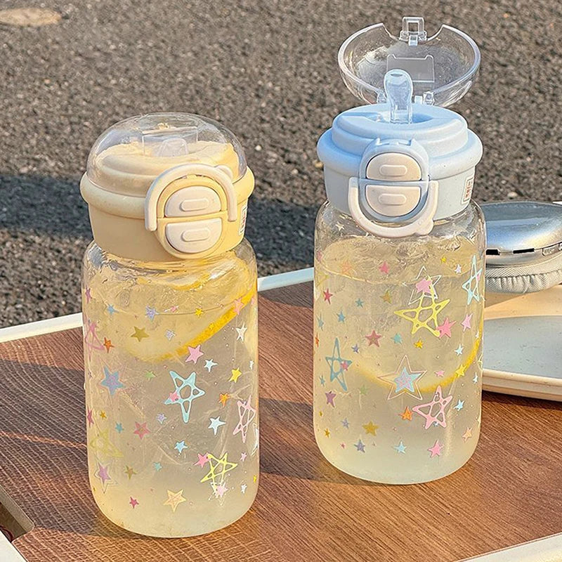 Cute Water Bottle With Straw Portable Plastic Pop-Up Cover Water Cup For Kid Kawaii Bottle Water Leak-Proof Cute Drinking Bottle