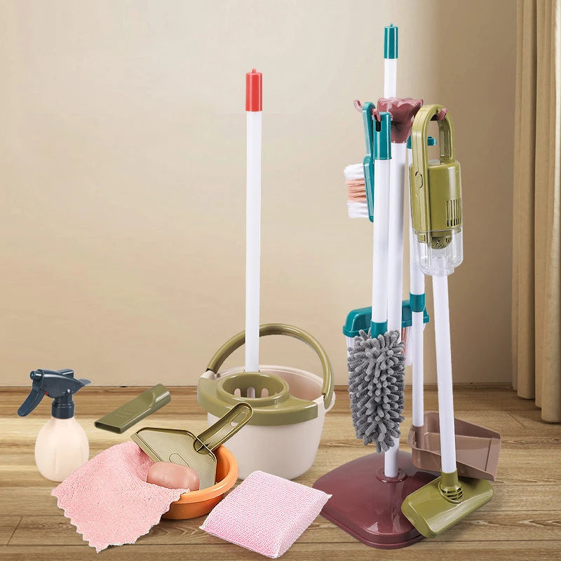 Kids Simulated Life Cleaning Toys Children's Pretend Play Cleaning Set and Sanitation Simulation Broom Vacuum Cleaner Tool Toy