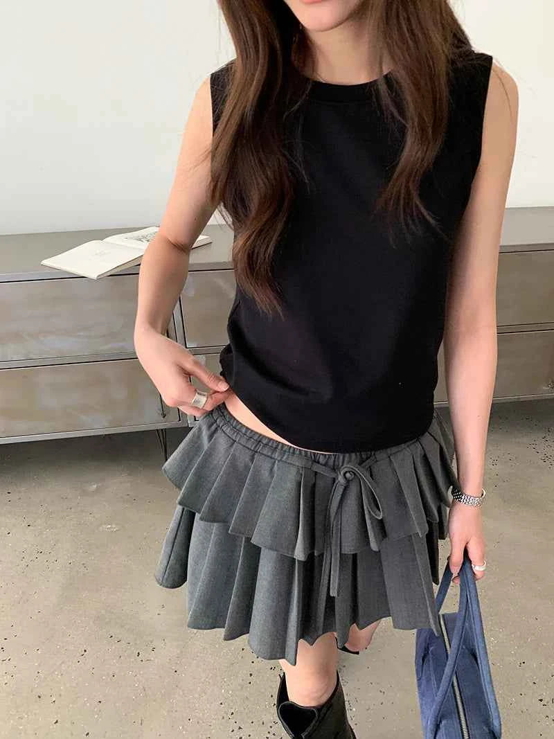 Spring women's casual solid color round neck slim fit vest