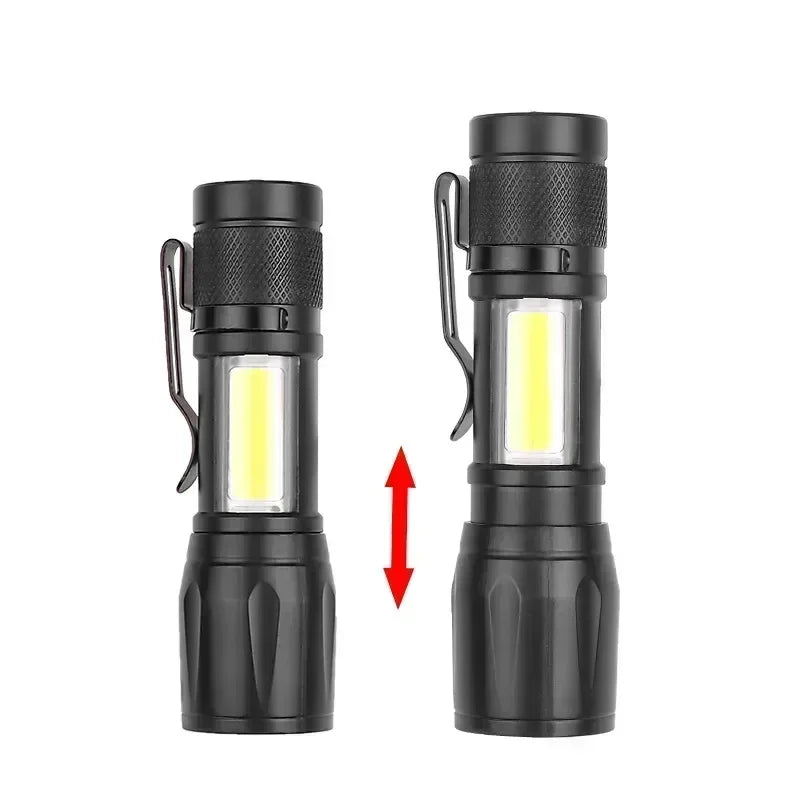 Rechargeable LED Pocket Flashlights with Pen Clip Zoom Mini Light 3 Lighting Mode with Side Lamp for Outdoor Camping Emer