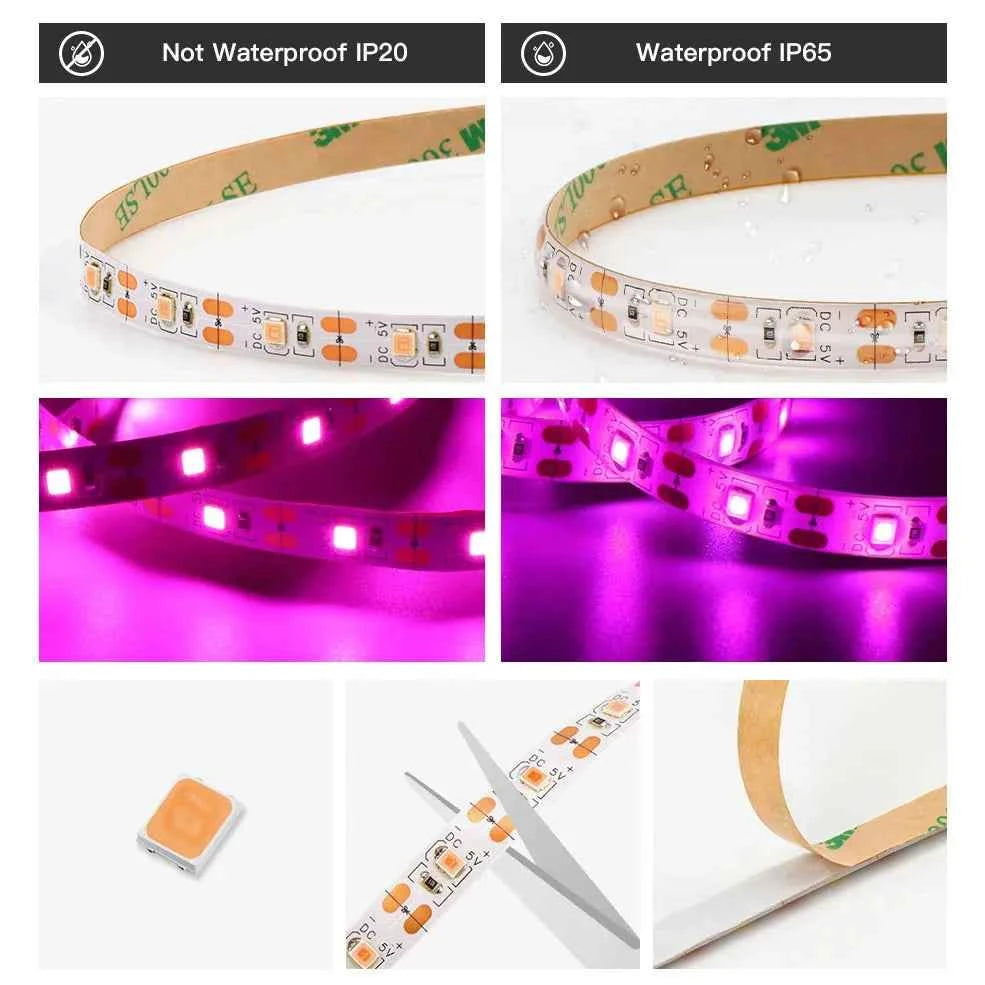 DC 5V USB Led Plant Grow Lights,1m 2m 3m Full Spectrum Phyto Lamp Strip for Plants Hydroponics Greenhouse Growing System .