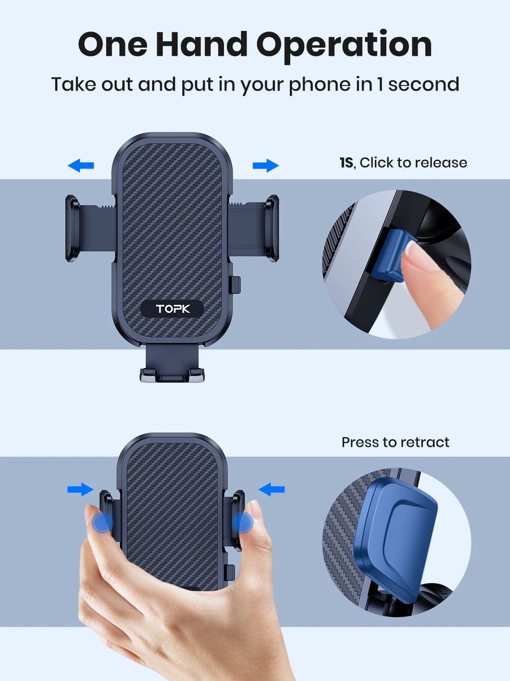 TOPK Car Phone Holder Mount Air Vent Cell Phone Holder for Car Hands Free Easy Clamp Cradle in Vehicle Fit All 4" to 7" Phone