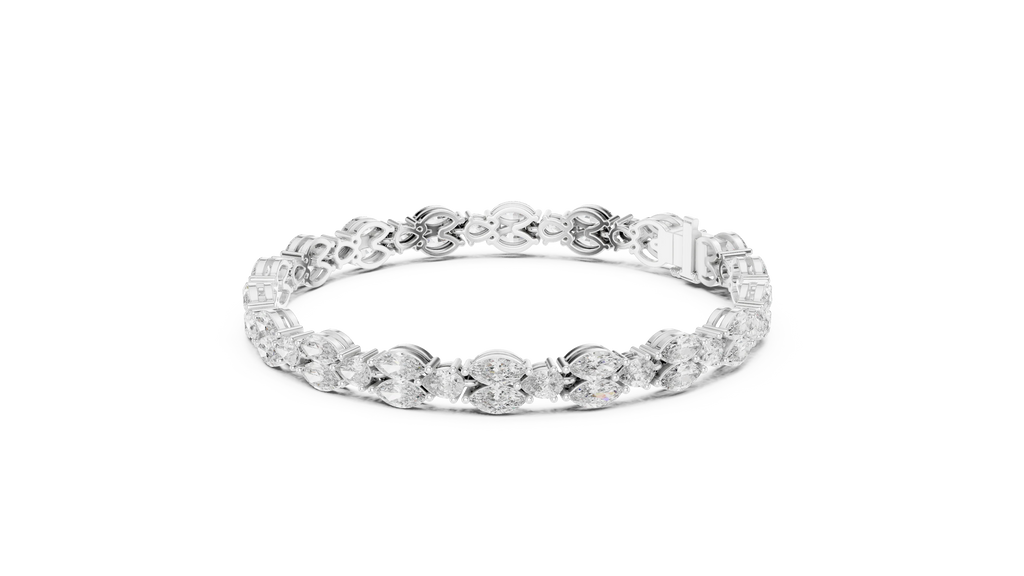18Kt White Gold Pear Marquise Diamond Bracelet 54 Stones 9.029Ct High Jewelry Luxury Designer Statement Bridal Party Wear Luxe
